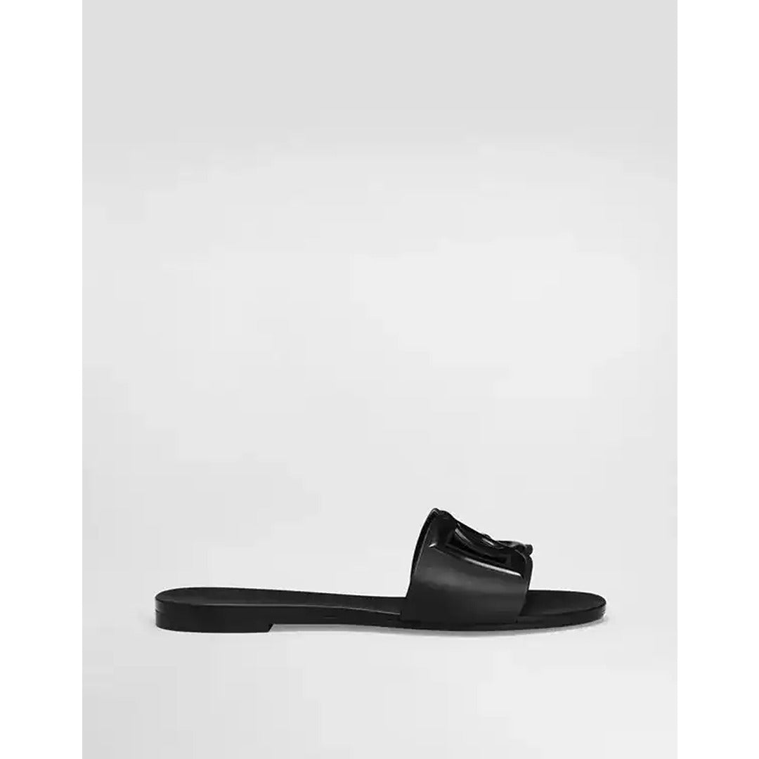 DOLCE & GABBANA BLACK SLIDES DG EMBOSSED LOGO