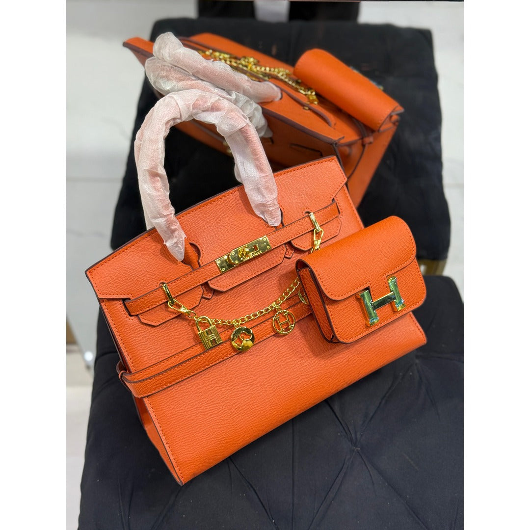 HERMES BIRKIN LEATHER HANDLE BAG 2 PC
