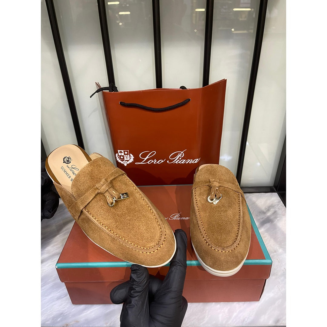 LORO PIANA CAMEL SUMMER CHARM BABOUCHE LOAFER SUEDE