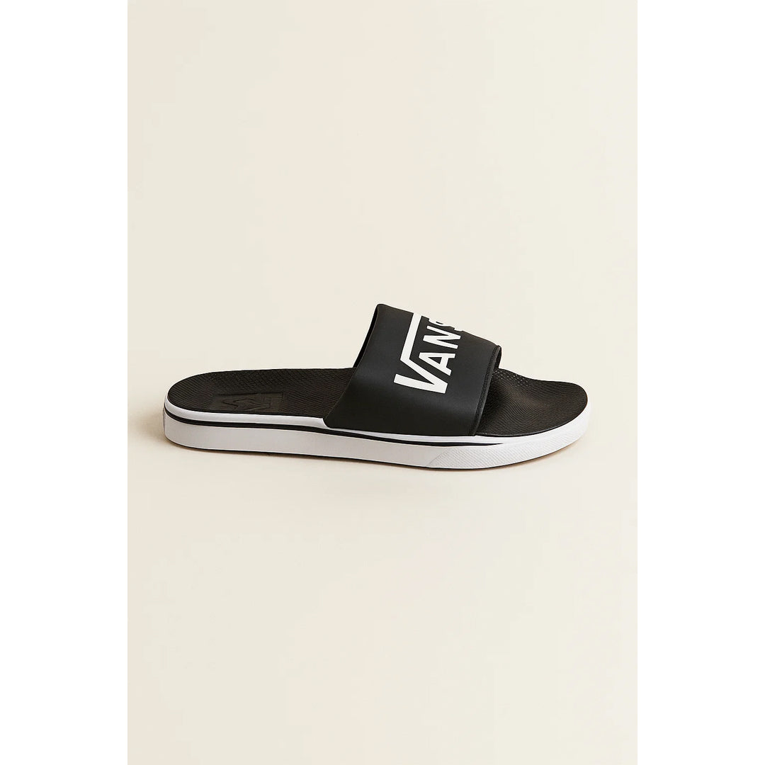 VANS OF THE WALL ALL BLACK WHITE LOGO SLIDE