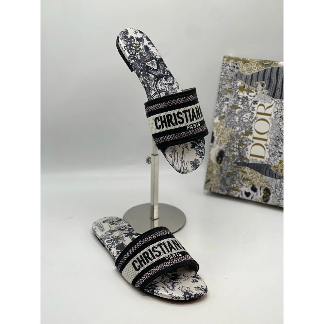 CHRISTIAN DIOR BLACK-WHITE DWAY SLIDE
