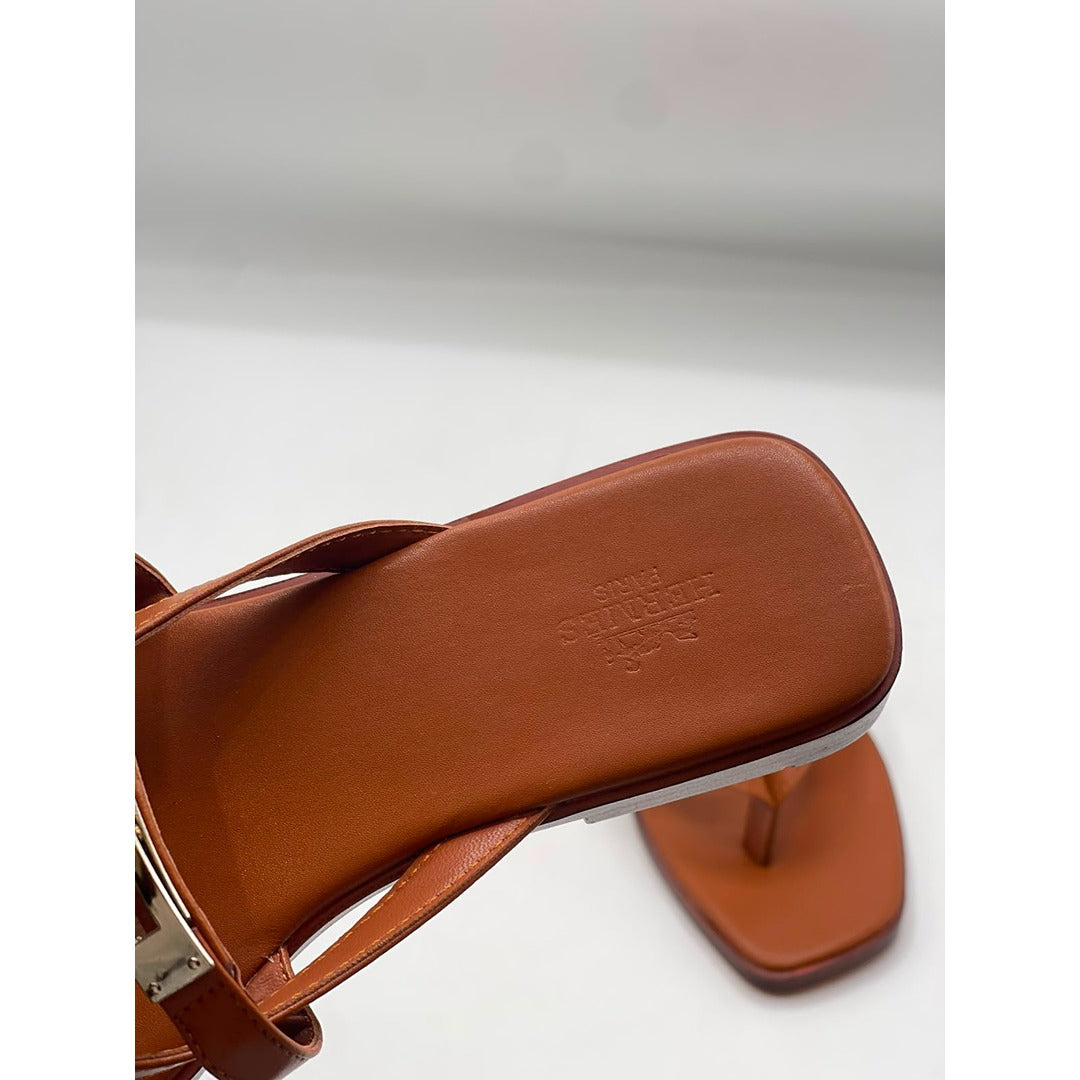 HERMES BROWN MISS SANDALS CALFSKIN