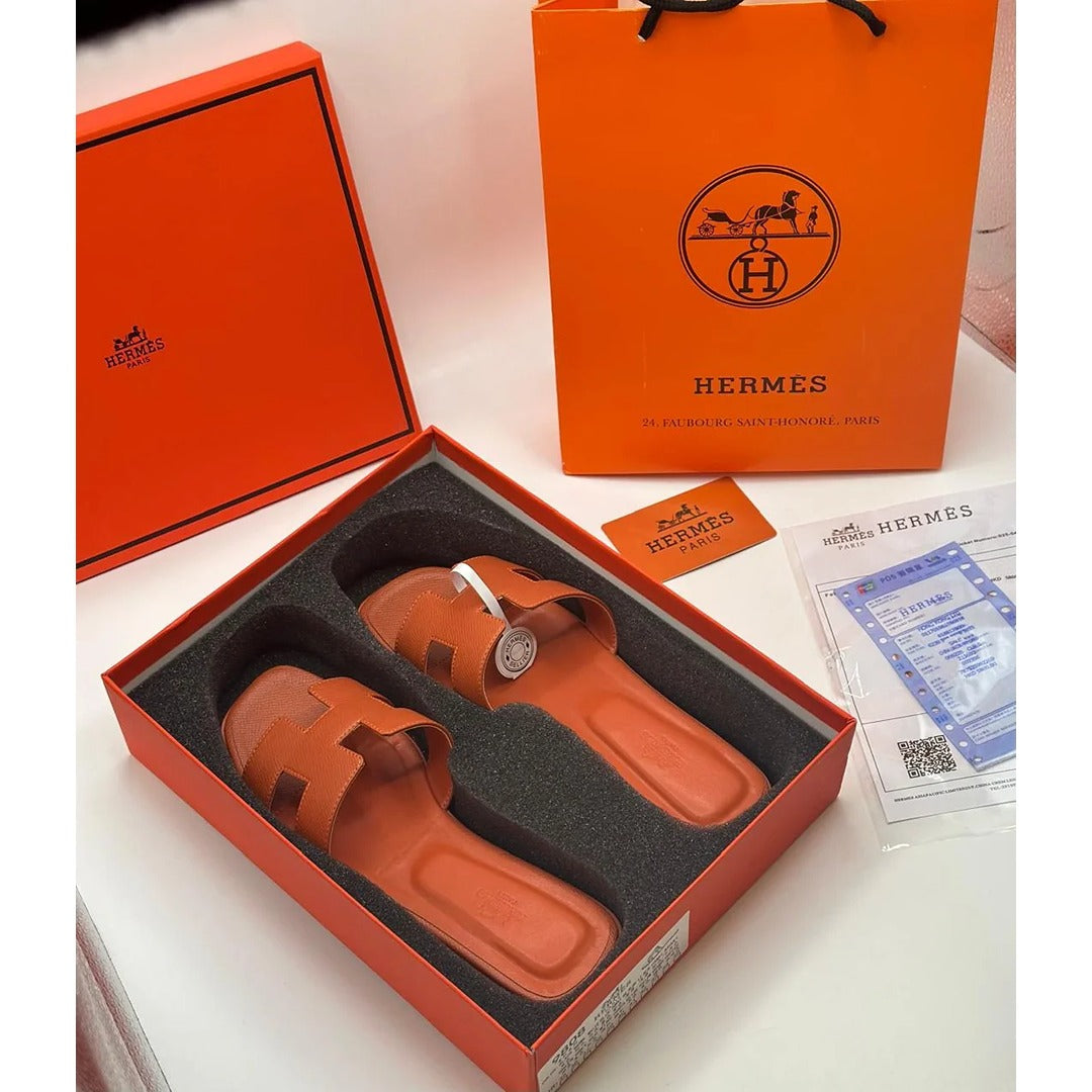 HERMES H CUT OUT ORAN DARK ORANGE SLIPPERS