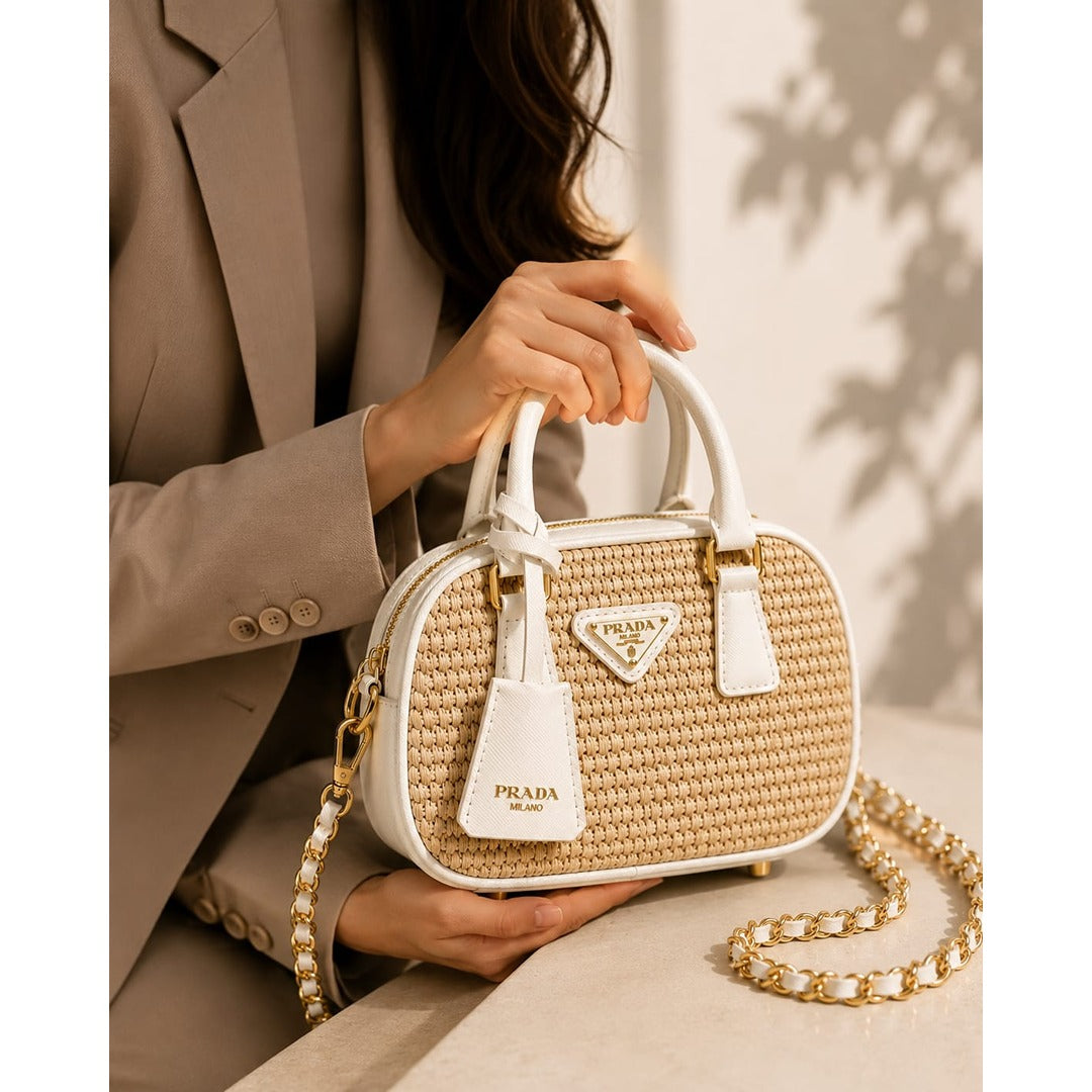 PRADA MILANO WICKER TOP HANDLE BAG