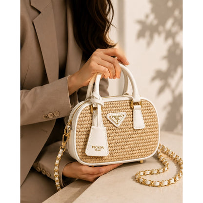 PRADA MILANO WICKER TOP HANDLE BAG