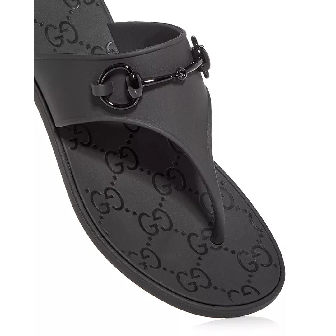 GUCCI HORSEBIT BLACK THONG RUBBER SANDAL