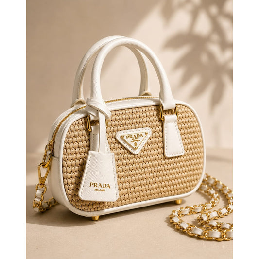 PRADA MILANO WICKER TOP HANDLE BAG