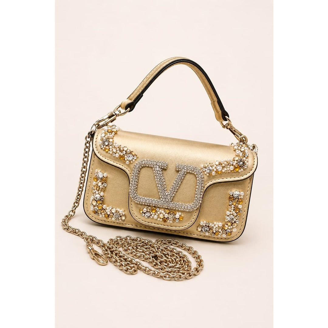 VALENTINO GARAVANI MICRO LOCO EMBELLISHED CRYSTAL SHOULDER BAG
