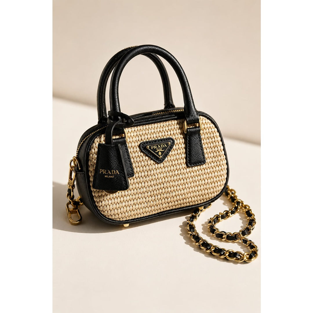 PRADA MILANO WICKER TOP HANDLE BAG
