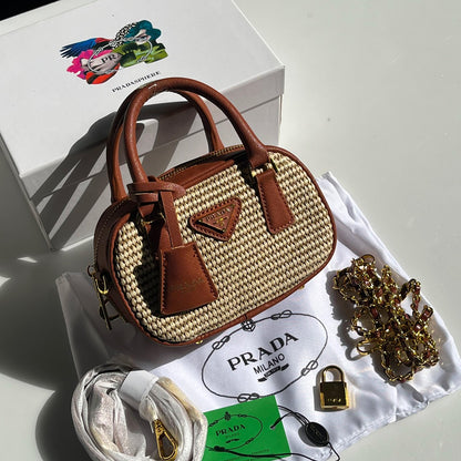 PRADA MILANO WICKER TOP HANDLE BAG