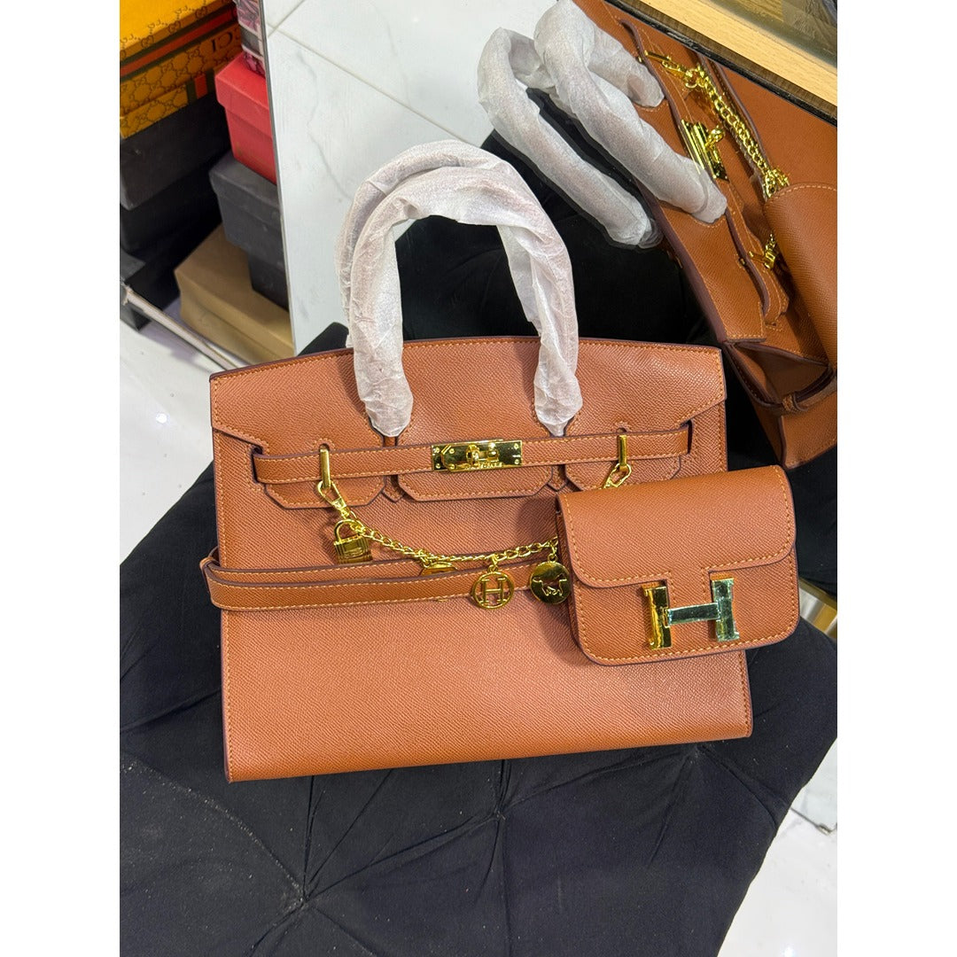 HERMES BIRKIN LEATHER HANDLE BAG 2 PC