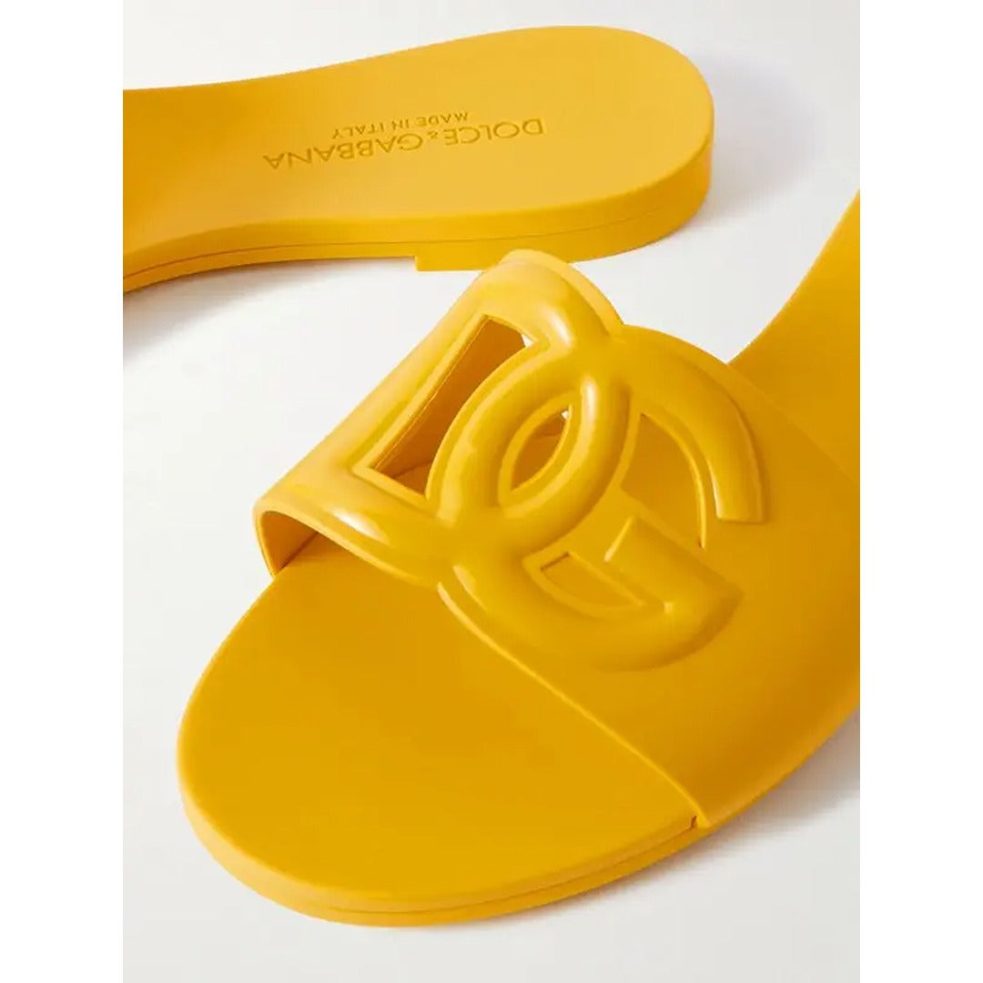 DOLCE & GABBANA BIANCA YELLOW SLIDES DG EMBOSSED LOGO