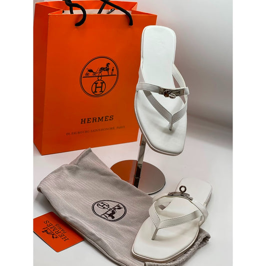 HERMES WHITE MISS SANDALS CALFSKIN