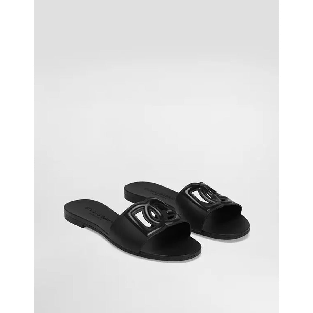 DOLCE & GABBANA BLACK SLIDES DG EMBOSSED LOGO