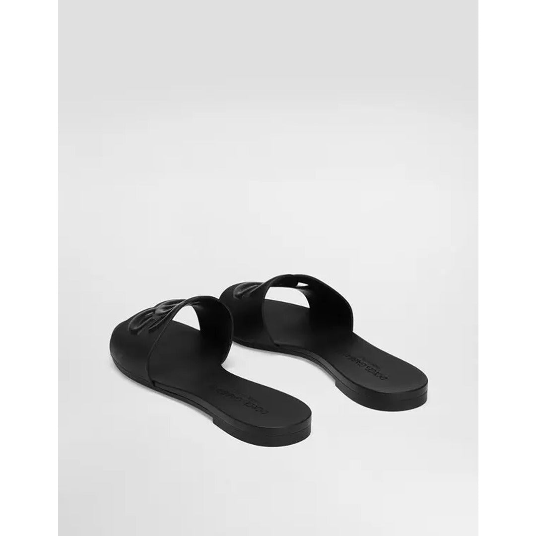 DOLCE & GABBANA BLACK SLIDES DG EMBOSSED LOGO