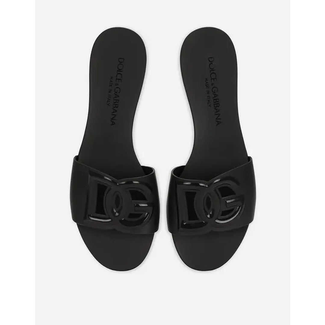 DOLCE & GABBANA BLACK SLIDES DG EMBOSSED LOGO