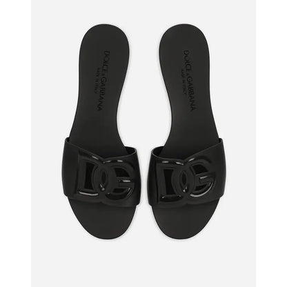 DOLCE & GABBANA BLACK SLIDES DG EMBOSSED LOGO