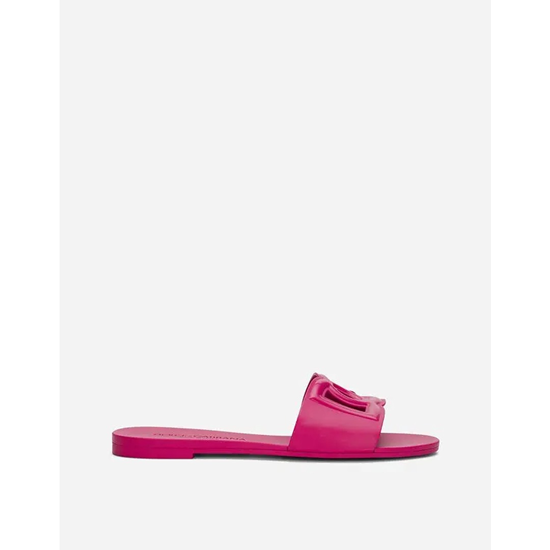DOLCE & GABBANA FUCHSIA PINK SLIDES DG EMBOSSED LOGO