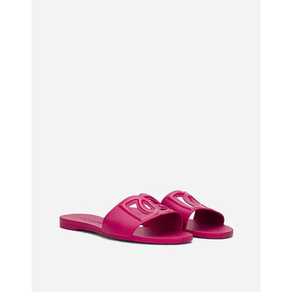 DOLCE & GABBANA FUCHSIA PINK SLIDES DG EMBOSSED LOGO