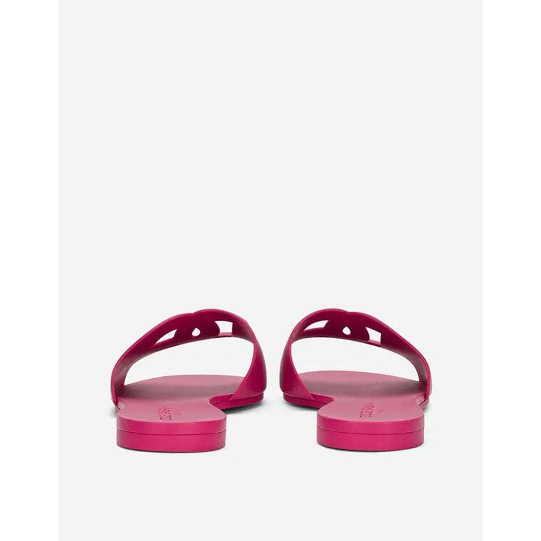 DOLCE & GABBANA FUCHSIA PINK SLIDES DG EMBOSSED LOGO