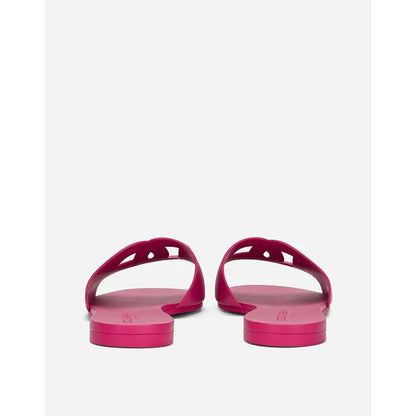 DOLCE & GABBANA FUCHSIA PINK SLIDES DG EMBOSSED LOGO