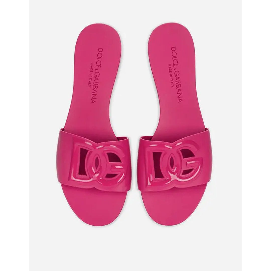 DOLCE & GABBANA FUCHSIA PINK SLIDES DG EMBOSSED LOGO
