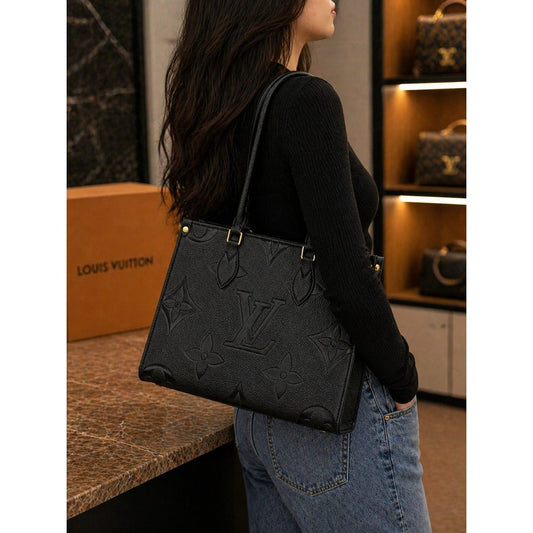 LOUIS VUITTON ONTHEGO BLACK EMBOSSED TOTE BAG