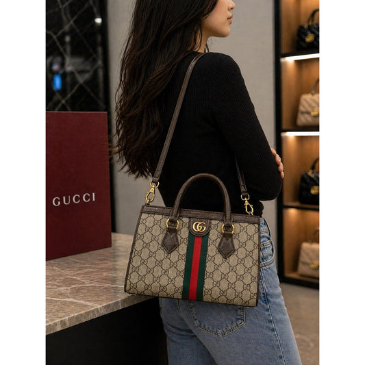 GUCCI OPHIDIA GG SIGNATURE CANVAS TOTE BAG