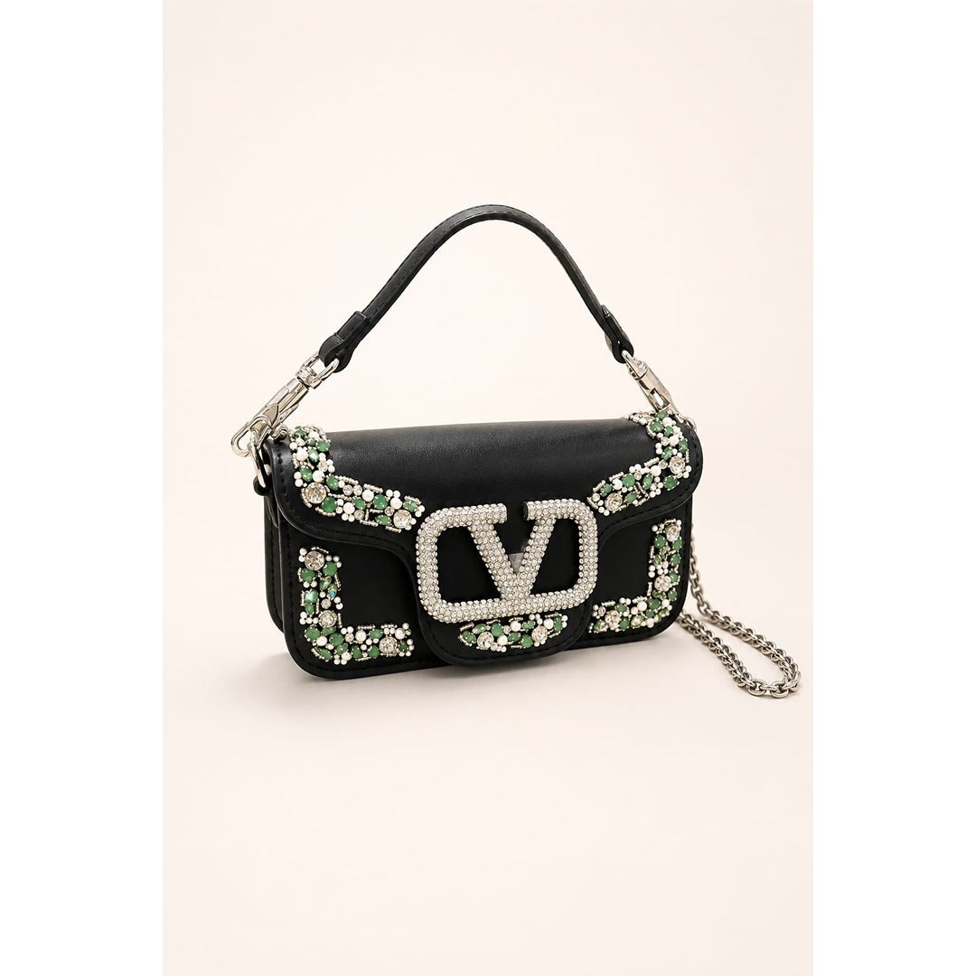 VALENTINO GARAVANI MICRO LOCO EMBELLISHED CRYSTAL SHOULDER BAG