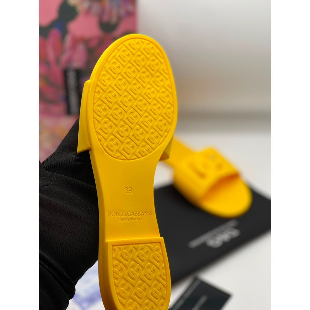 DOLCE & GABBANA BIANCA YELLOW SLIDES DG EMBOSSED LOGO