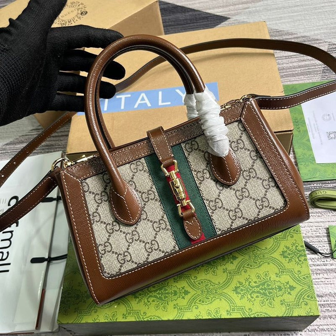 GUCCI JACKIE 1961 SMALL TOTE BAG WITH PISTON CLOSURE