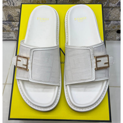 FENDI FEEL WHITE FF BUCKLE EMBOSSED SANDAL