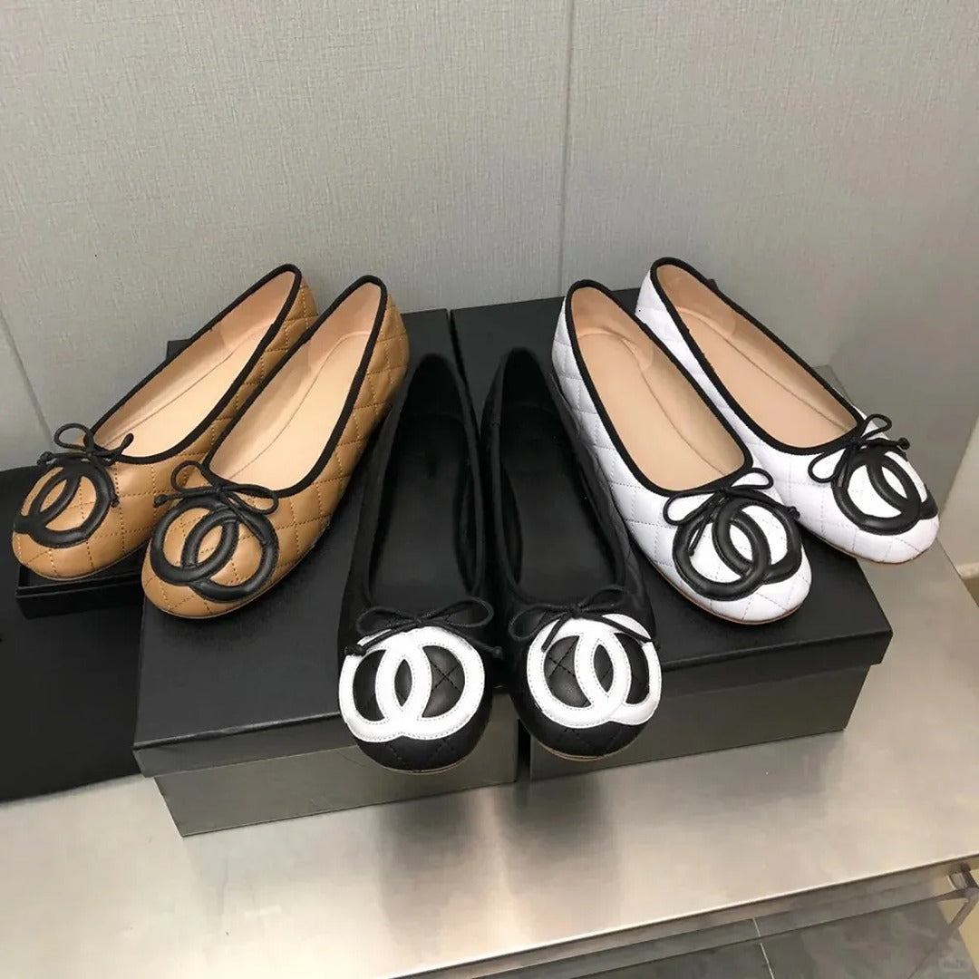 CHANEL QUILTED INTERLOCKING CC BALLET FLATS WITH COLORS