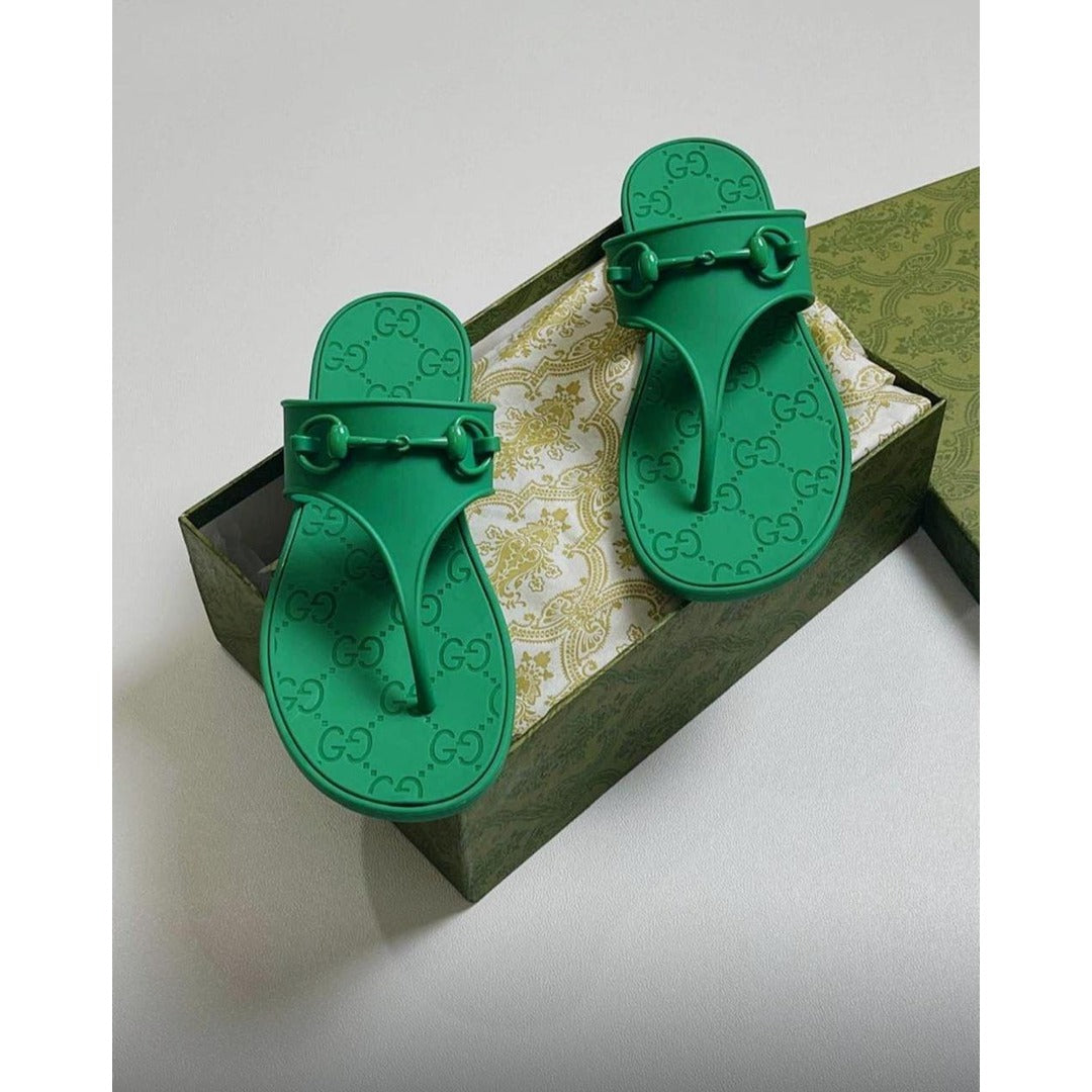 GUCCI HORSEBIT GREEN THONG RUBBER SANDAL