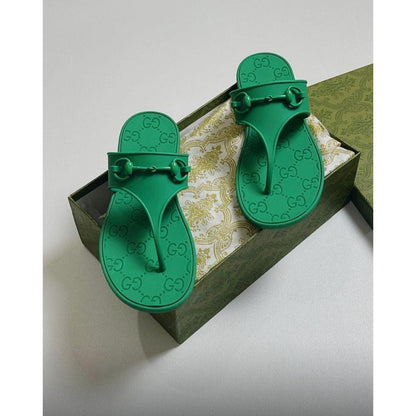 GUCCI HORSEBIT GREEN THONG RUBBER SANDAL