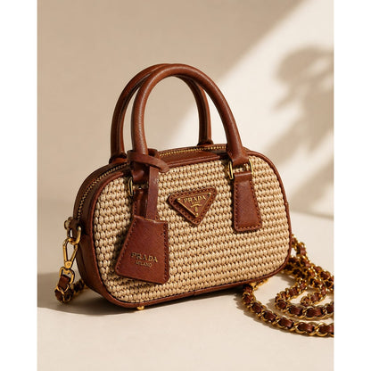 PRADA MILANO WICKER TOP HANDLE BAG