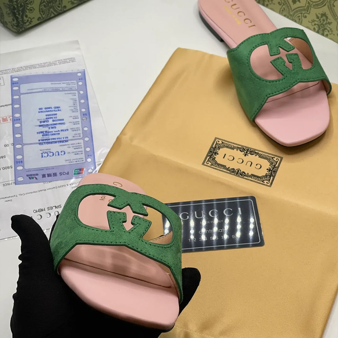 GUCCI GG CUT OUT INTERLOCKING SANDAL WITH COLORS