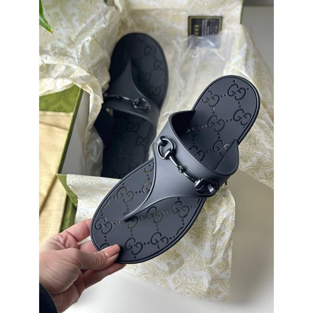 GUCCI HORSEBIT BLACK THONG RUBBER SANDAL