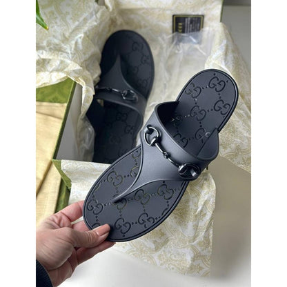 GUCCI HORSEBIT BLACK THONG RUBBER SANDAL