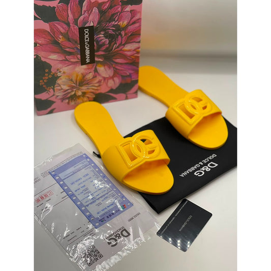 DOLCE & GABBANA BIANCA YELLOW SLIDES DG EMBOSSED LOGO