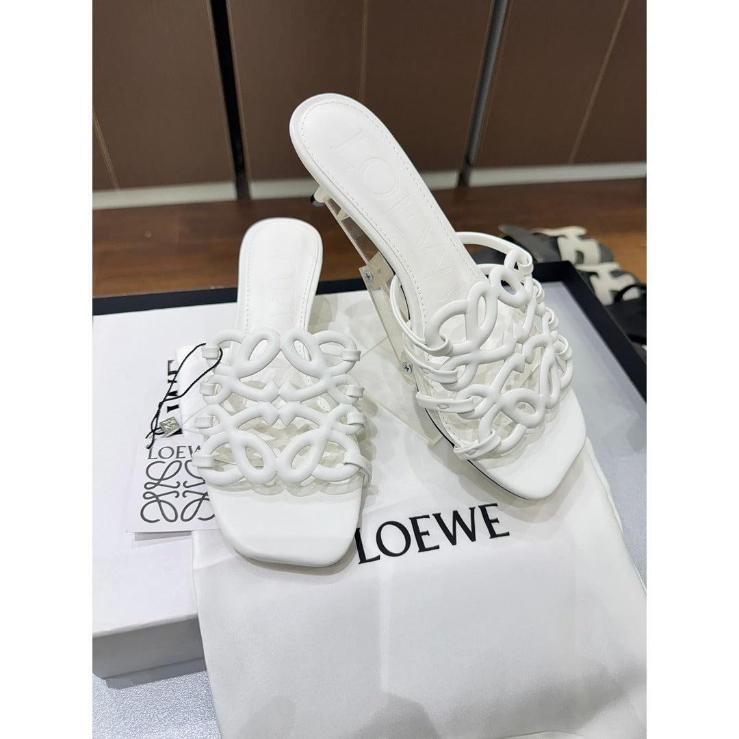 LOEWE PETAL ANAGRAM WHITE SLIDE CALF SKIN