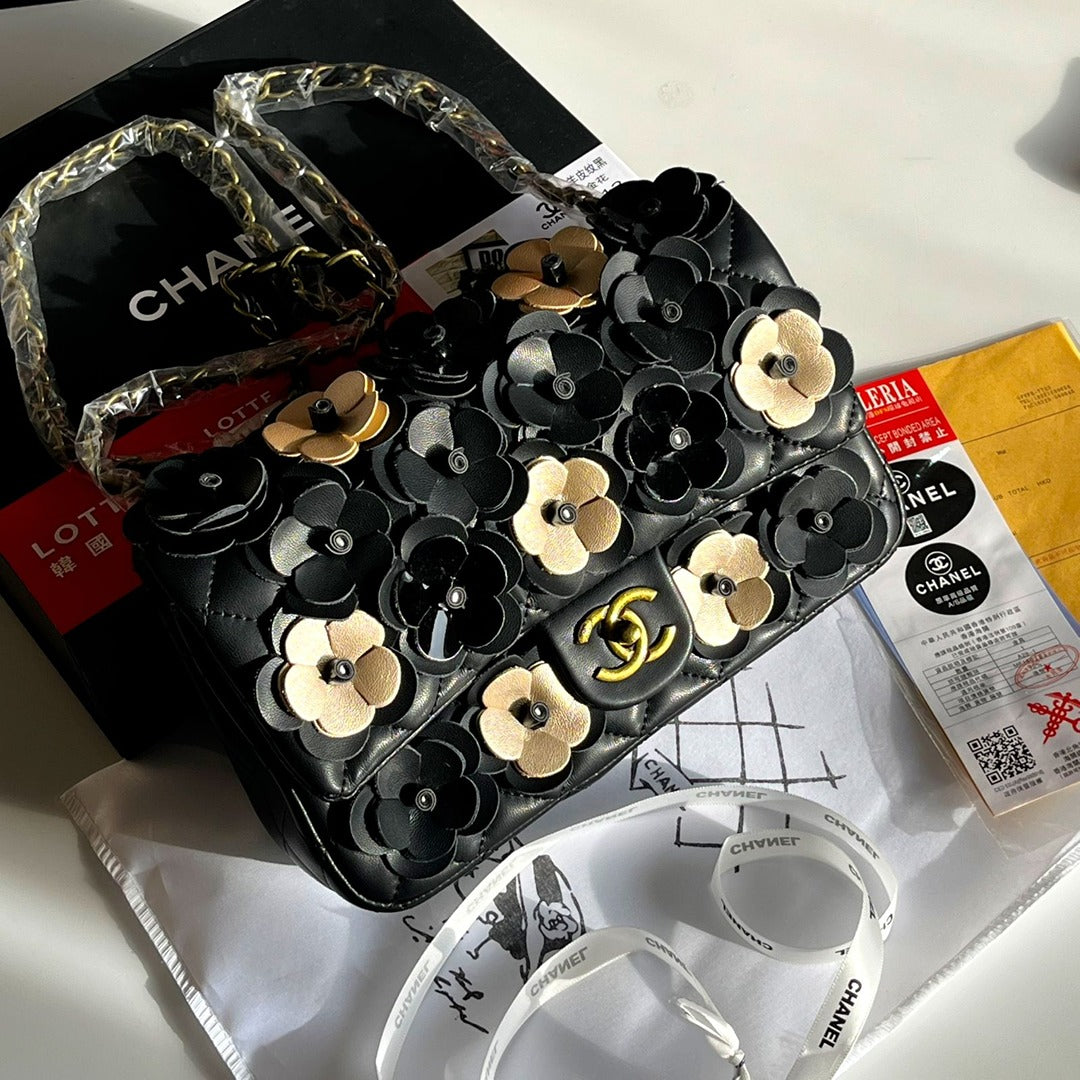CHANEL CAMELLIA METALLIC ANTIQUE FLAP BAG