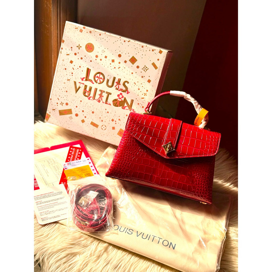 LOUIS VUITTON CROCODILE EMBOSSED SATCHEL HANDLE BAG