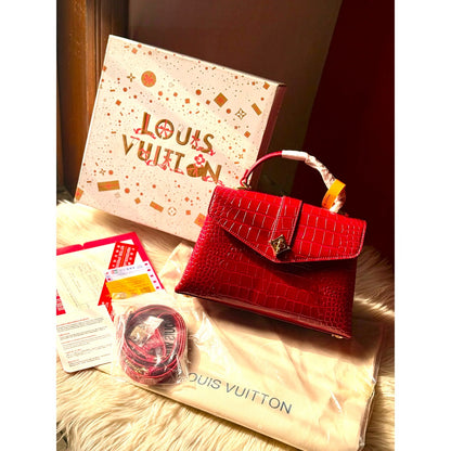 LOUIS VUITTON CROCODILE EMBOSSED SATCHEL HANDLE BAG