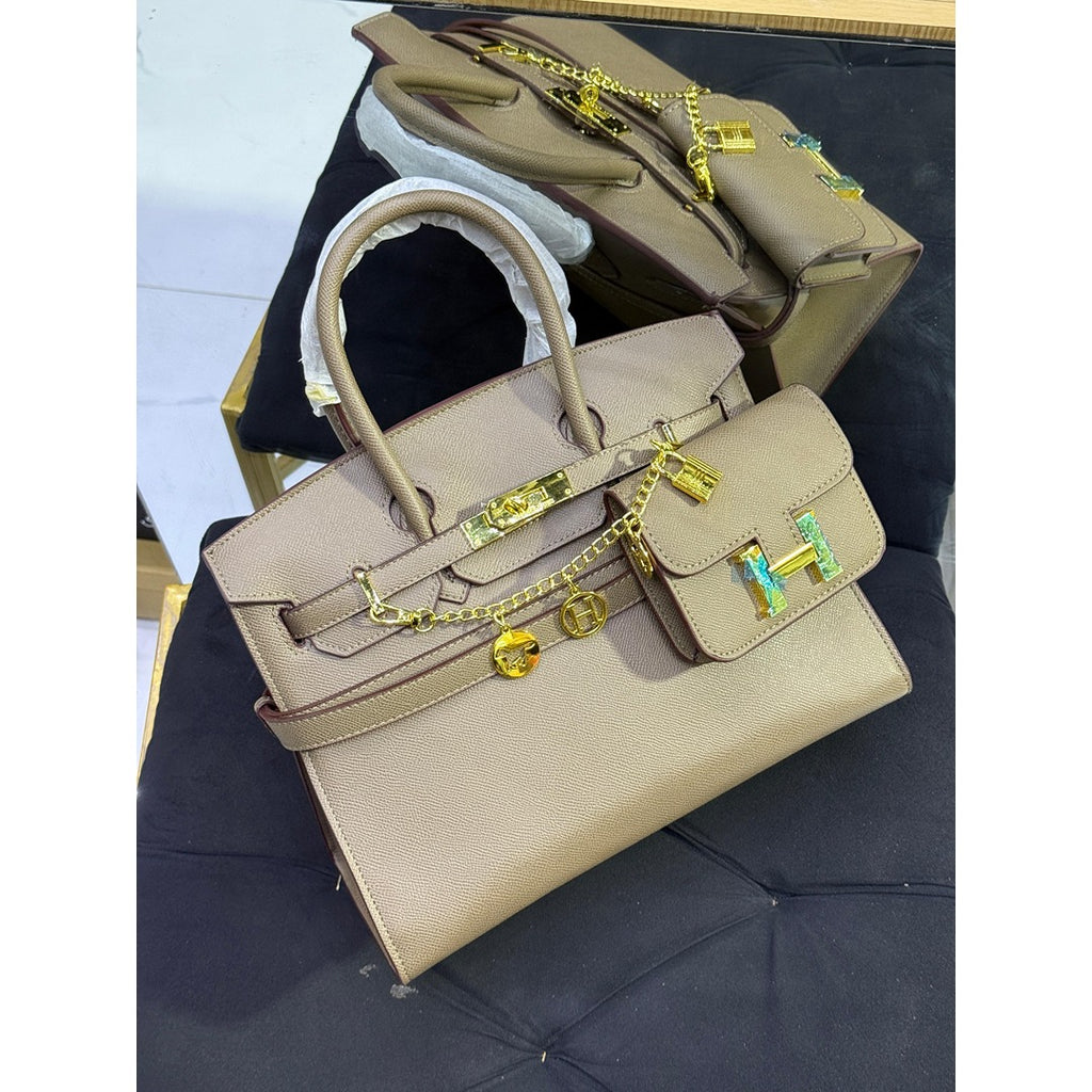 HERMES BIRKIN LEATHER HANDLE BAG 2 PC