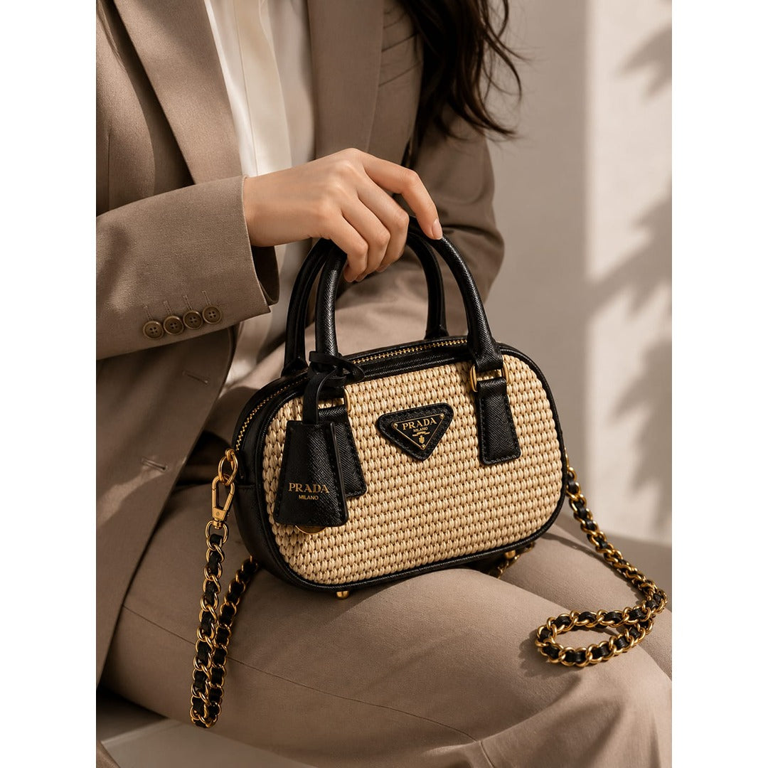 PRADA MILANO WICKER TOP HANDLE BAG