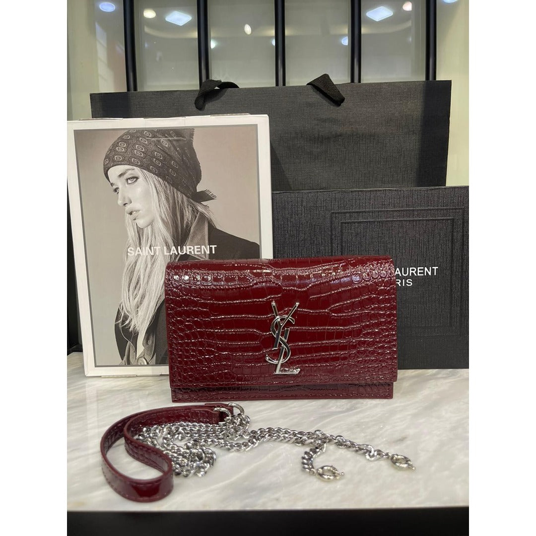 YSL SAINT LAURENT KATE CROC EMBOSSED BAG
