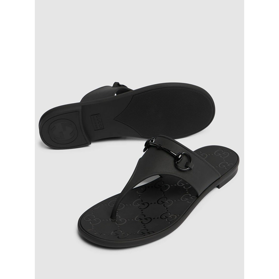 GUCCI HORSEBIT BLACK THONG RUBBER SANDAL