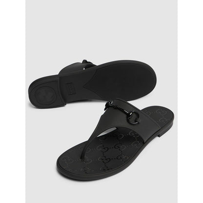 GUCCI HORSEBIT BLACK THONG RUBBER SANDAL