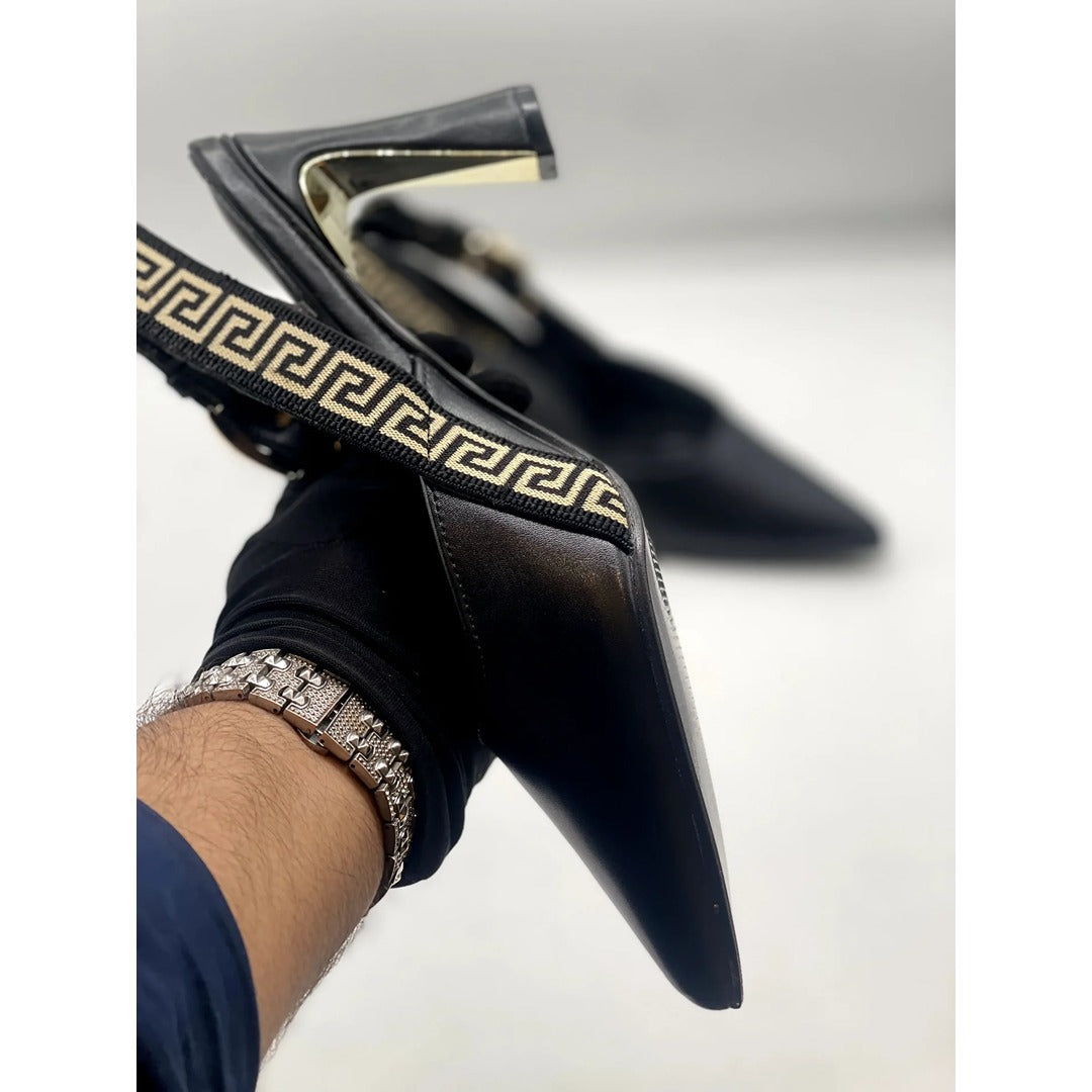 FENDI MONOGRAM BLACK SLING BACK PUMPS